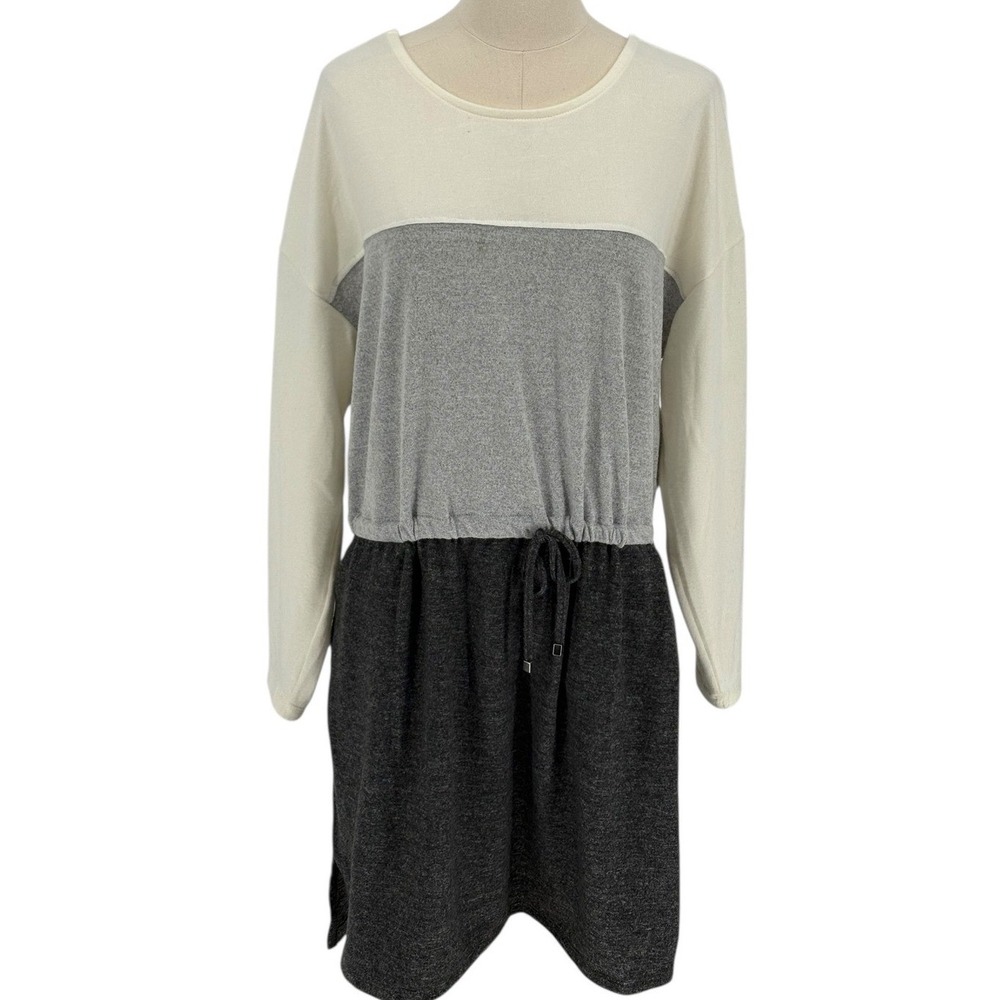 Absolutely Famous Colorblock Sweatshirt Dress Crisscross Bck Drawstring Waist 1X